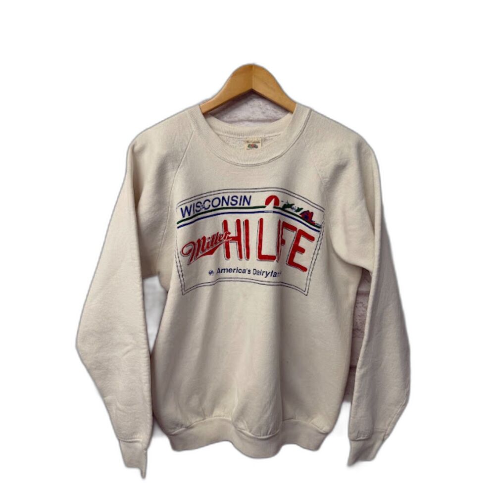 VTG Miller Beer Hi Life License Plate Sweatshirt White Size XL Crewneck 80s/90s
